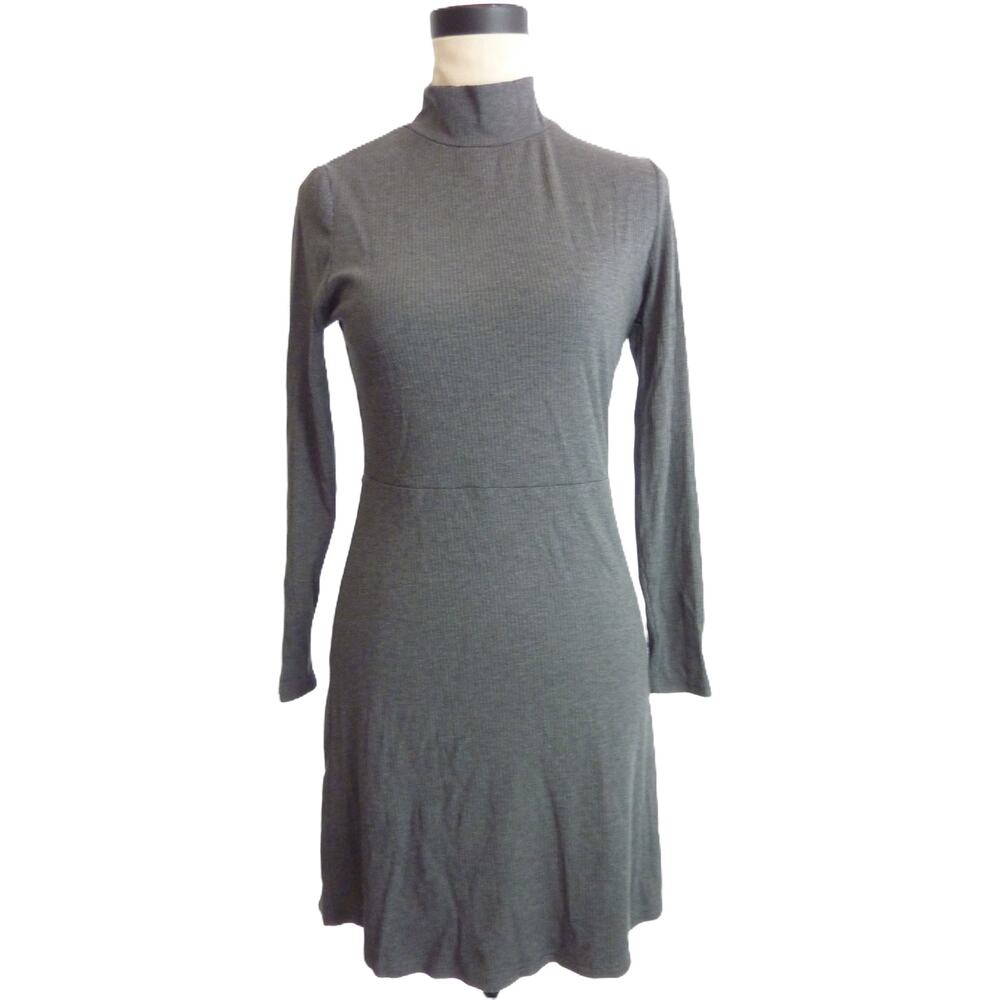 Banana Republic Gray Ribbed Mock Turtleneck Long Sleeve Dress Petite S